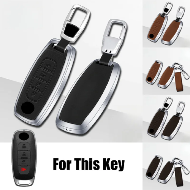 

A+ Zinc Alloy Leather Car Key Fob Case Cover Bag For Nissan Pathfinde Ariya Rogue