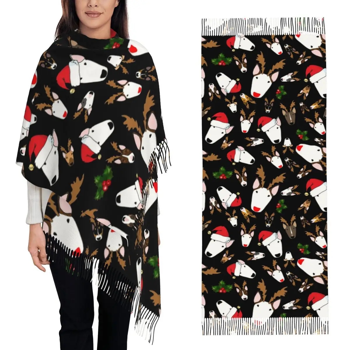 

English Bull Terrier Dog Animal Pet Scarf Tassel Scarves for Women Soft Warm Shawls and Wraps Large Fall Winter Shawl Wrap