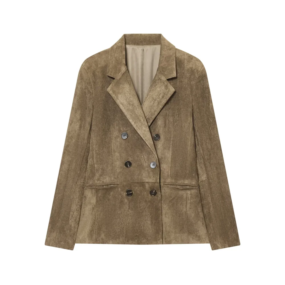 

Autumn and winter new women's clothing style slim fit double breasted double breasted loose casual long sleeved suit jacket