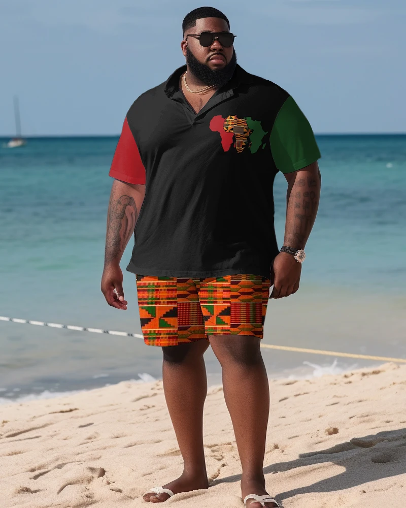 Biggmans-Fato de praia manga curta para homens, shorts verão, moda de férias, roupas confortáveis para homens grandes, calções plus size, 7XL, 8XL, 9XL