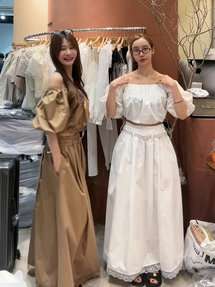 

Новый летний комплект трапециевидной юбки с высокой талией в стиле ретро, женский комплект ort irt, плиссированные на одно плечо, повседневная мода