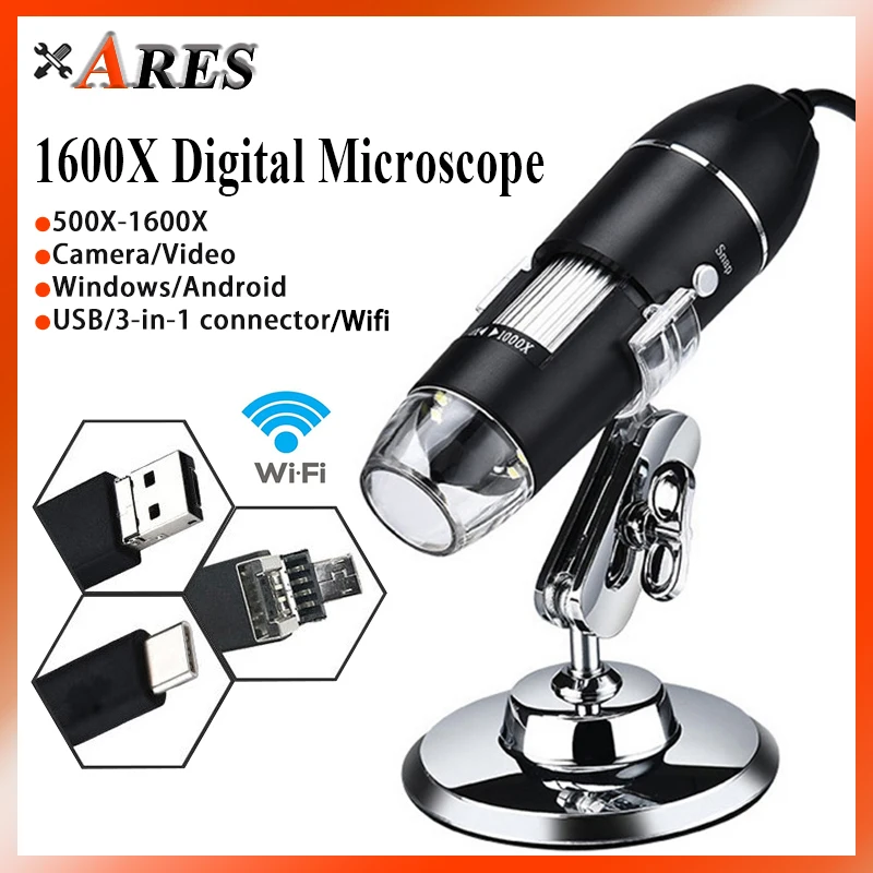 Digital Microscope Handheld USB HD Microscope Inspection Camera 1600X Magnification with Flexible Stand For iPhone iPad PC