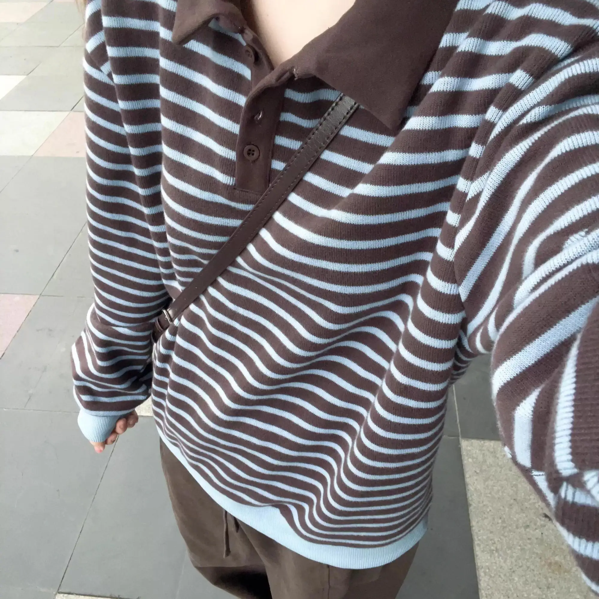 

College Style Lapel Striped Knitted Sweater Autumn 2025 New Loose Casual Long Sleeved Women