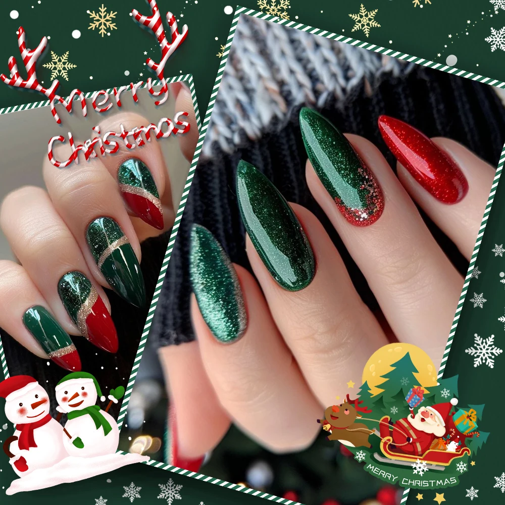﻿ 6 pçs/set prego acrílico pó & monômero líquido para o natal vermelho verde com glitter cristal mergulhando poeira 3d dicas de unhas extensão