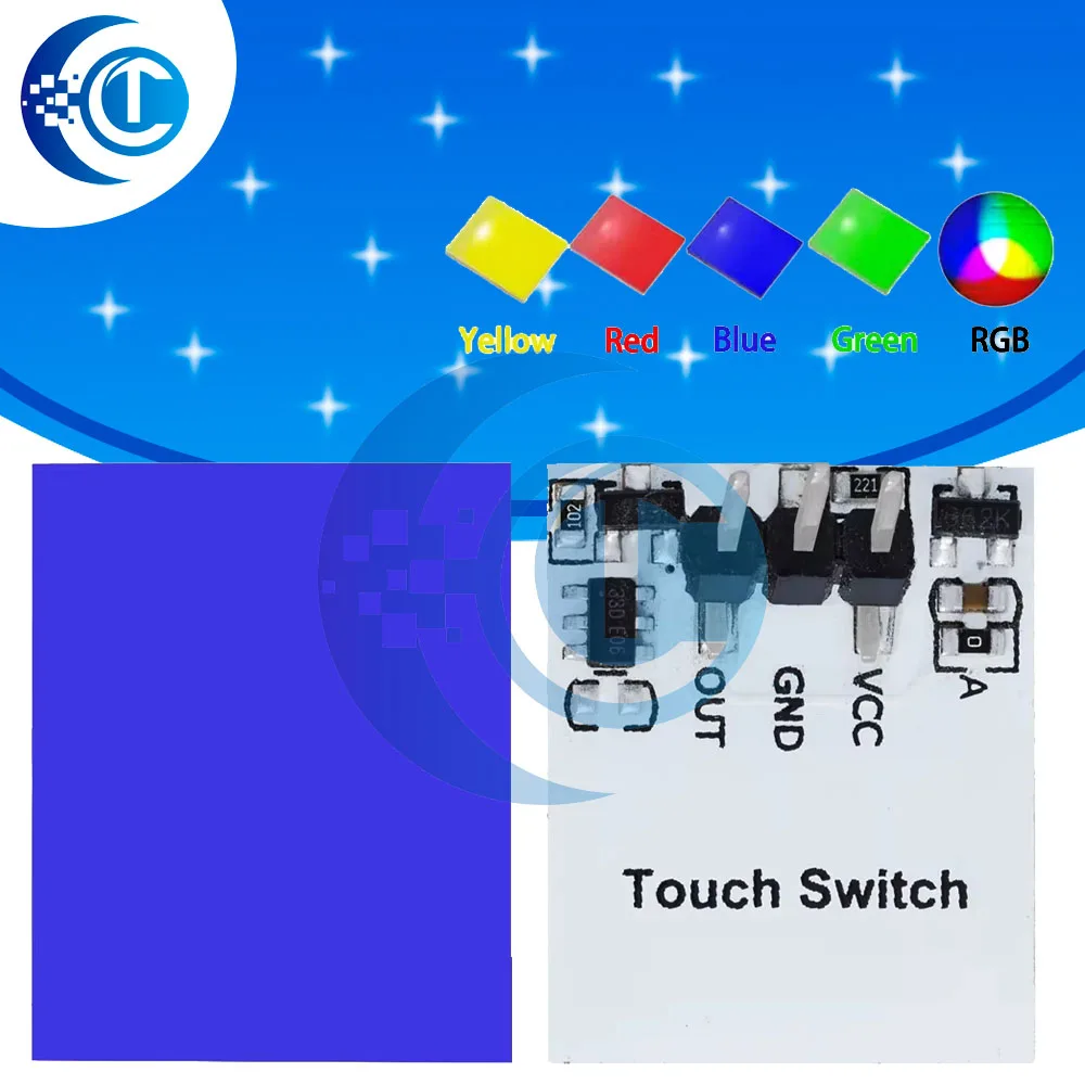 Модуль емкостного сенсорного переключателя RGB серии HTTM: зеленый/синий/красный/желтый, широкое напряжение 2,7–6 В — сильная защита от помех Модуль емкостного сенсорного переключателя RGB серии HTTM: зеленый/синий/красный/желтый, широкое напряжение 2,7–6 В — сильная защита от помех