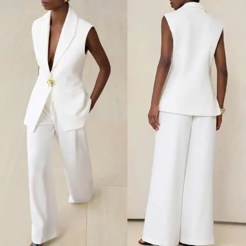 

New Design Women's Suit Sleeveless 2 Piece Jacket Pant Single Breasted Lady Business Occasion Street Commuter Office Customized