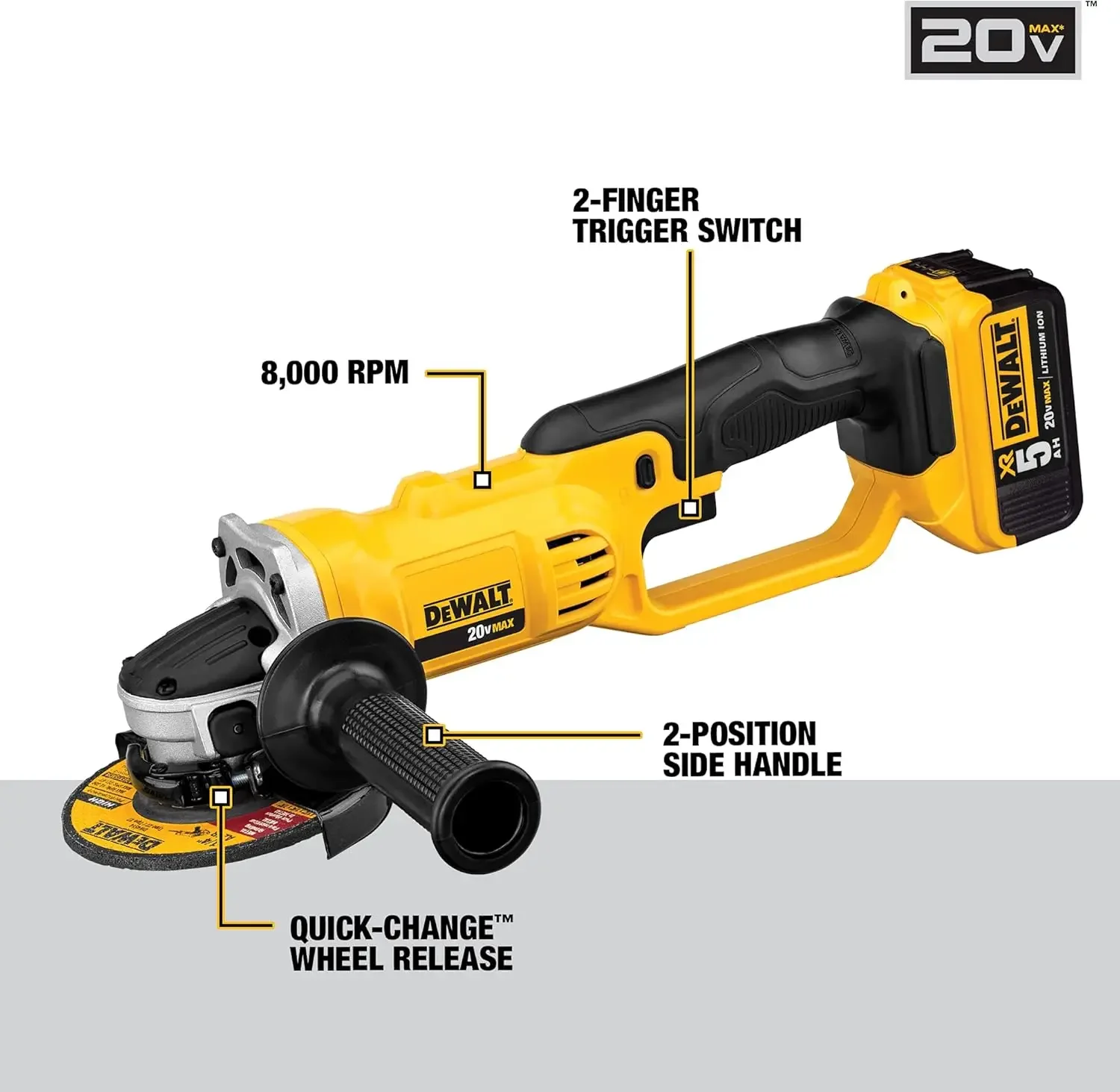 DEWALT 20V MAX* Angle Grinder Tool Kit, 4-1/2-Inch (DCG412P2)