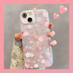 Pink Flower Acrylic Case for iPhone XS XR 7 8 Plus 11 12 13 14 15 16 Pro Max Shockproof Casing Screen Protector Shell