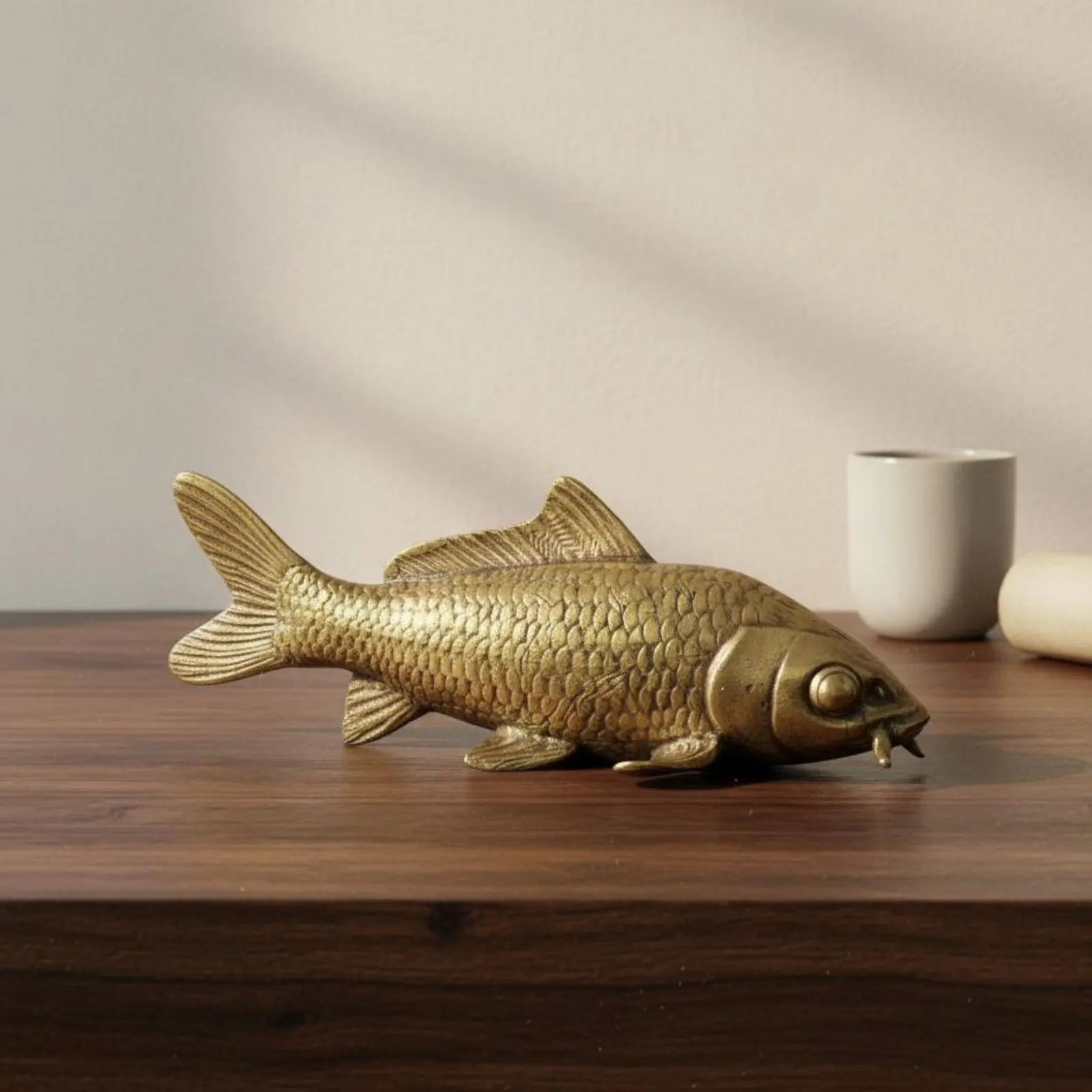 

Antique Brass Fish Figurine Metal Craft Brass Koi Statue Desk Ornament Fine Intricacy Home Decor Long-Lasting
