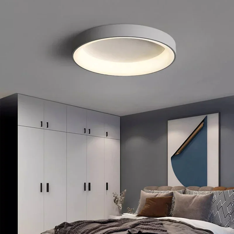 Nordic LED Round Ceiling Lights Modern Black White Gray Home Decor Lamps For Bedroom Living Room Study Dining Rooms Light Luster