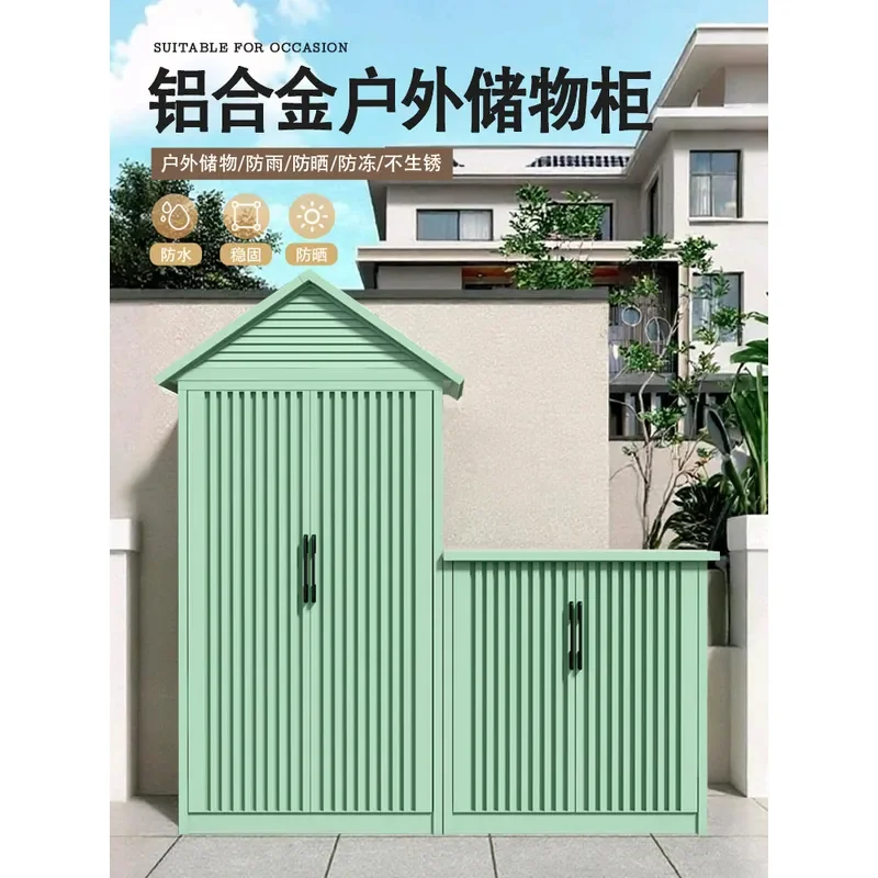Aluminum Alloy Outdoor Storage Cabinet for Balcony Garden Sunscreen Locker for Gardening Tools and Gloves Ground Floor Use