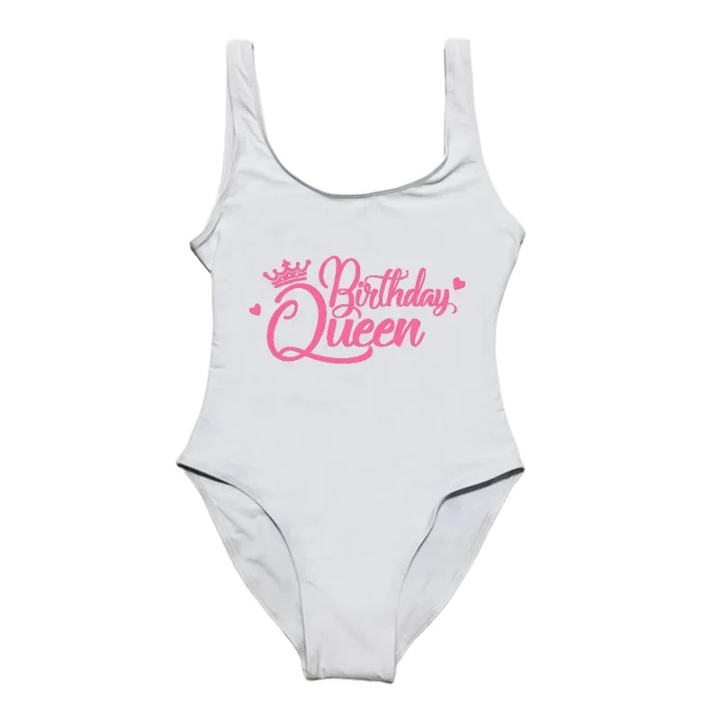 Birthday Queen One-Piece Swimsuit S-3XL Women Swimwear Bachelorette Party Sexy Summer Beachwear Bathing Suit