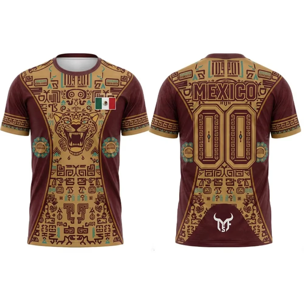 Mexico Style Jaguar Graphic Mexican Flag Soccer Jersey Men Women Breathable T-shirt Unisex Casual Streetwear Top Family Kid Tees