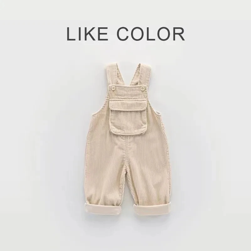 Korean Version Children\'s Corduroy Overalls Spring Autumn Jumpsuits Baby Warm One-Pieces Bodysuit Boys Girls Retro Simple Trouse