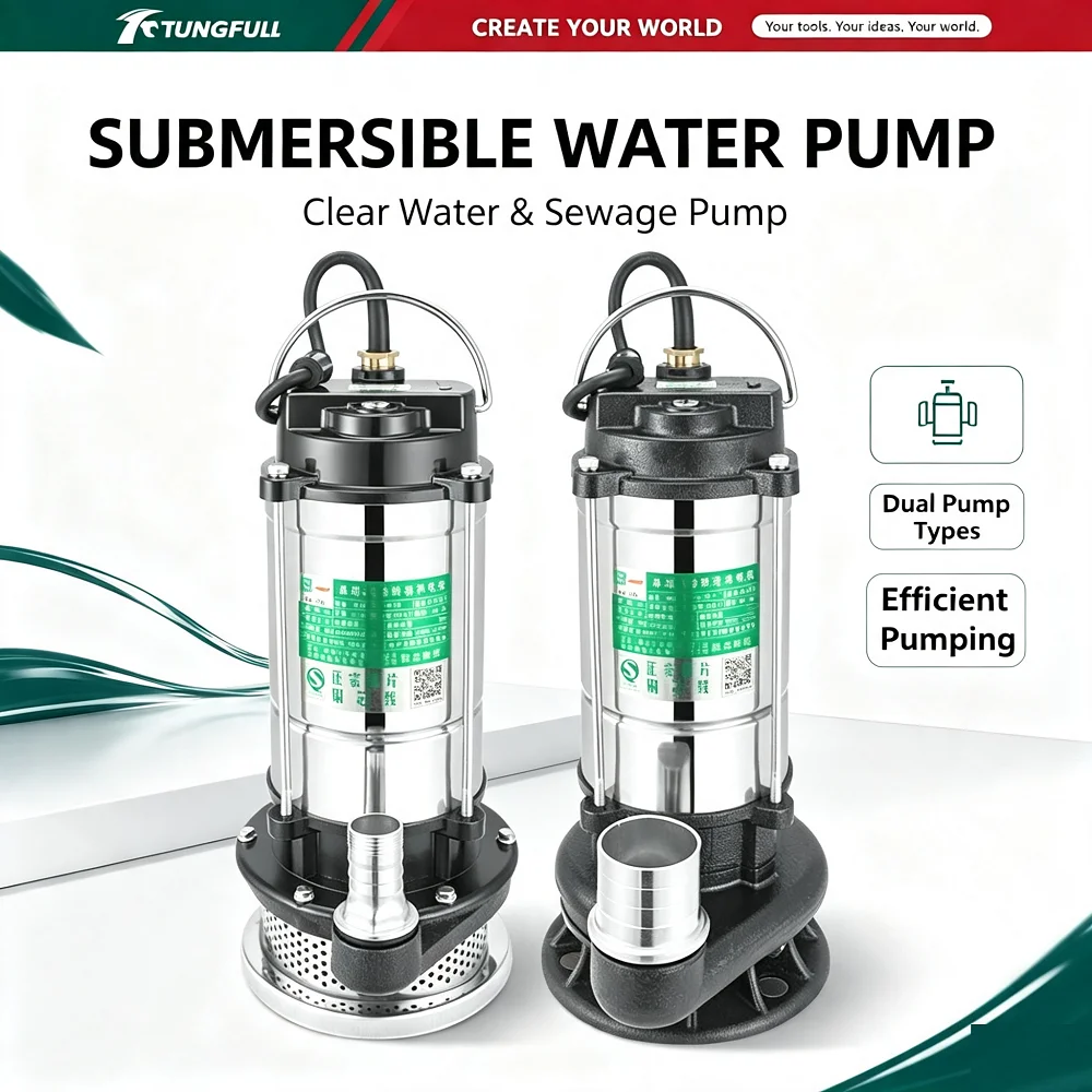 TUNGFULL Stainless Steel Submersible Water Pump Agricultural Pumping Garden Tools Drainage Irrigation Self-priming Sewage Pump