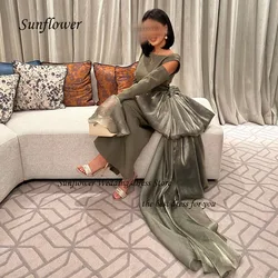 Sunflower O-Neck Long Sleeve Evening Dress 2023 Mermaid Slim Crepe Prom dress Ankle-Length Pary Dress Bow Sweep Train