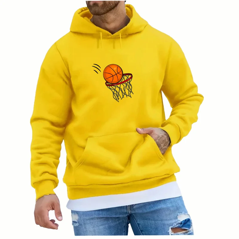 Fashion Basketball Print Hoodies for Men Casual Winter & Fall Tops Long Sleeves Graphic Pullovers Male Street Sweatshirt