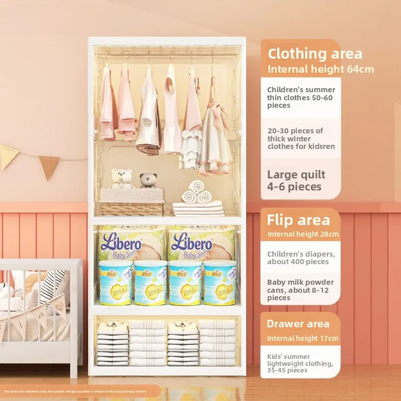 Portable Closet Wardrobe Folding Baby Wardrobe Kids Clothes Storage Plastic Simple Cabinet Bedroom Cabinet Bedroom Easy Assembly