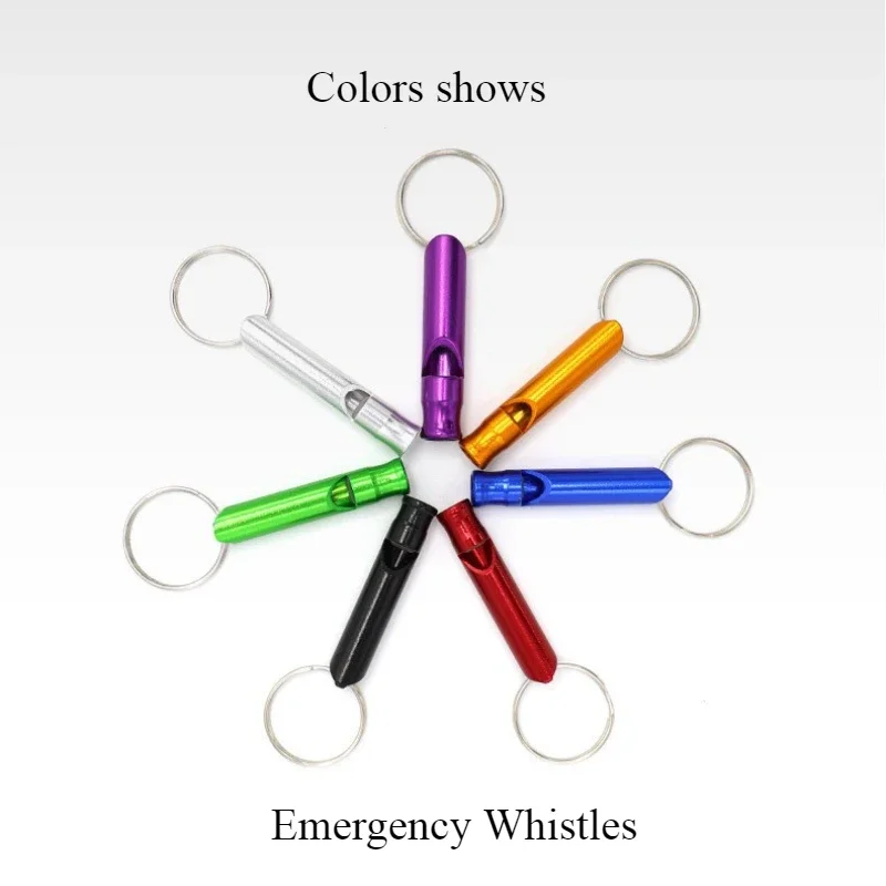 キーホルダー付きカスタムロゴアルミニウム緊急ホイッスル、キャンプ、ハイキング、狩猟、スポーツおよび緊急製品、100個