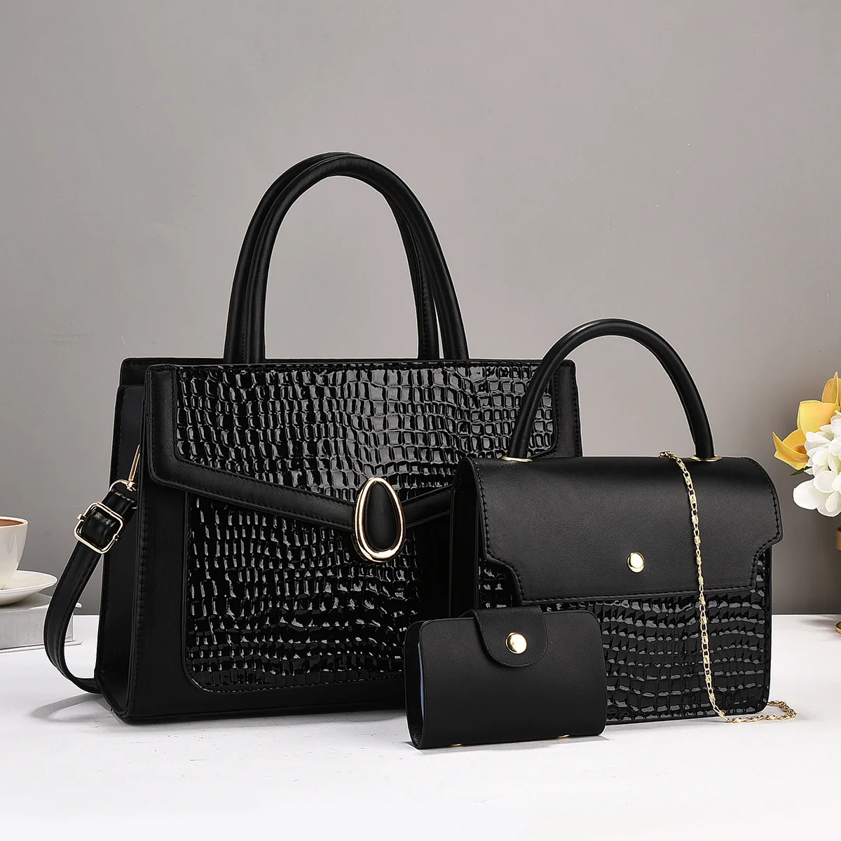 3pcs/set Women's Bags Tote Shoulder Clutch Handbag Purse Female Top-handle Bags with Small Wallet All-matching Women's Bags Set