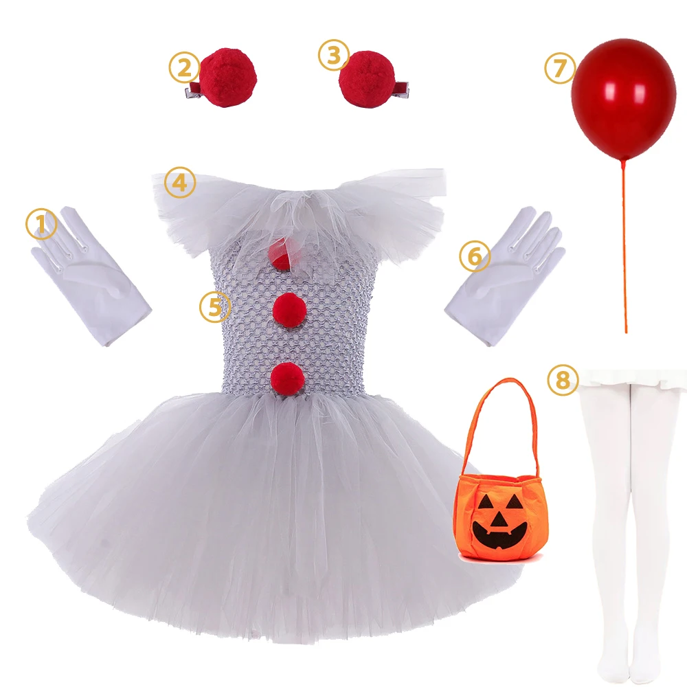 Vestido de palhaço menina, traje de Halloween, bobo da corte, carnaval, roupas de Páscoa, retorno do palhaço, cosplay infantil, 2024