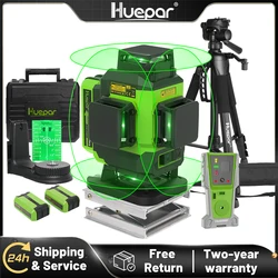 Huepar-Nivel láser LS04CG, 16 líneas, Detector y trípode, herramienta de suelo de azulejos de línea cruzada 4D, dos baterías de iones de litio y estuche rígido