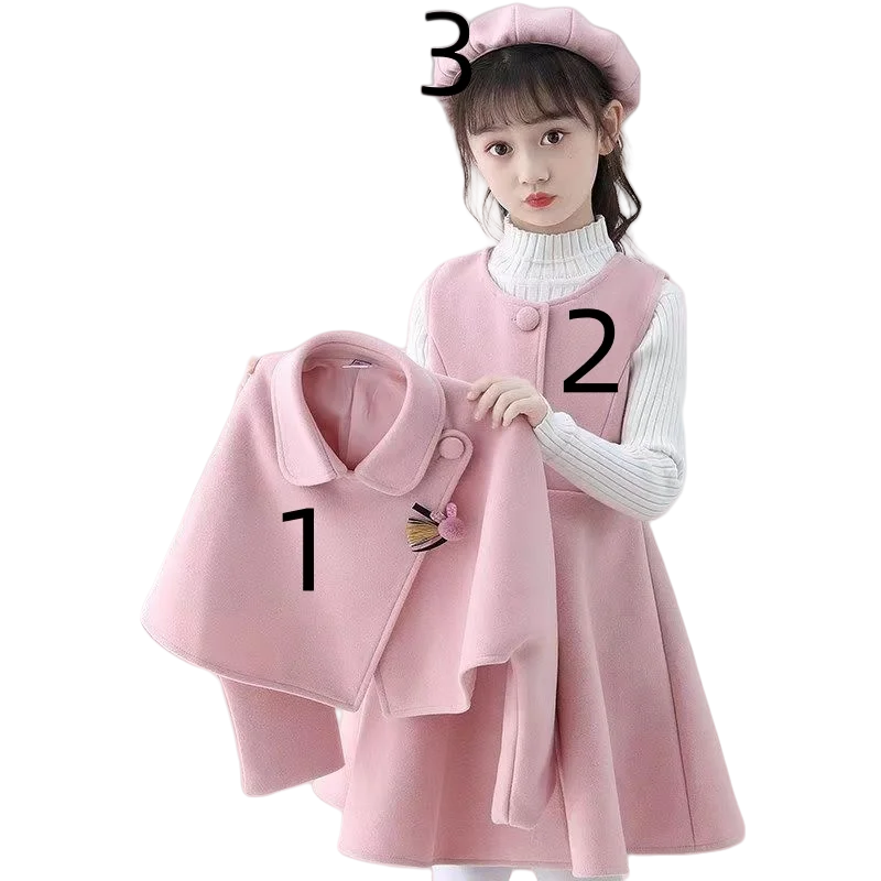 

Ethnic Style Little Girl three Piece Woolen Dress Performance korean Children's Clothing Girl Autumn Winter Dress 3pcs Set