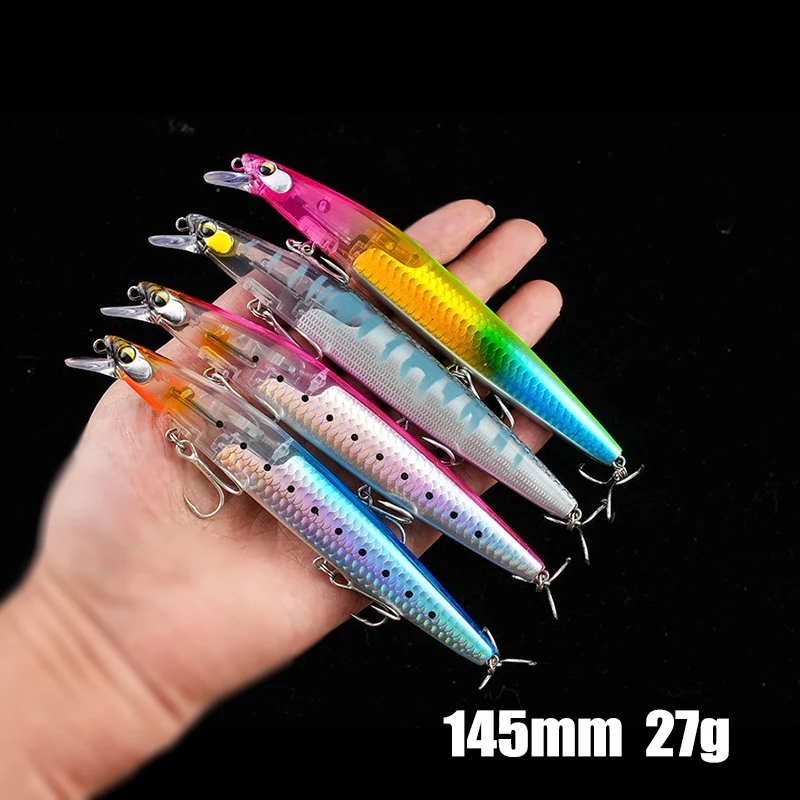 1PCS Fishing Lure Long Casting Stickbait 145mm 27g Floating Minnow with Flash Blade Fishing Bait Seabass High Quality Gear Pesca