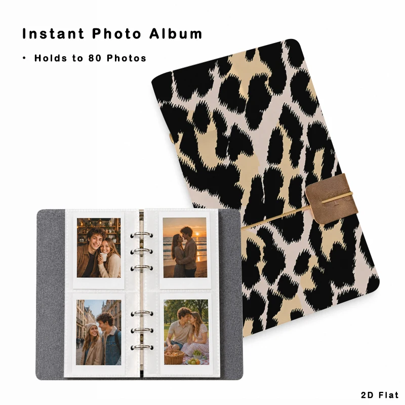 Classic Leopard Print Photo Album 20 Sheets 80 Vertical Pockets for Family Travel Wedding Baby Picture Storage Memory Organizer