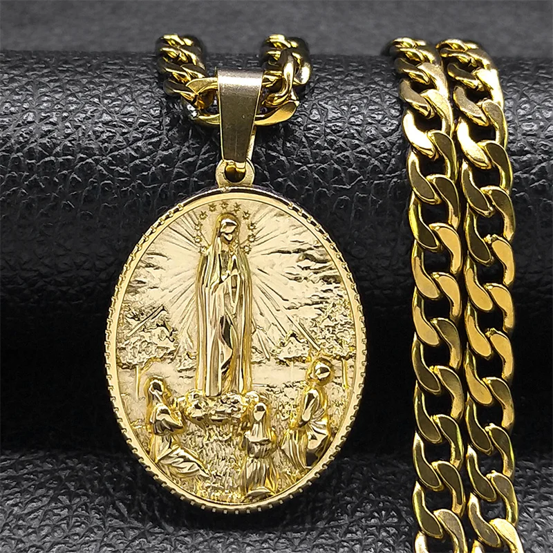 Naszyjnik męski ze stali nierdzewnej Dziewica Maryja Medal Złoty Kolor Naszyjniki Matki Boskiej z Guadalupe Biżuteria virgen de guadalupe NZZ449 — zdjęcie 6
