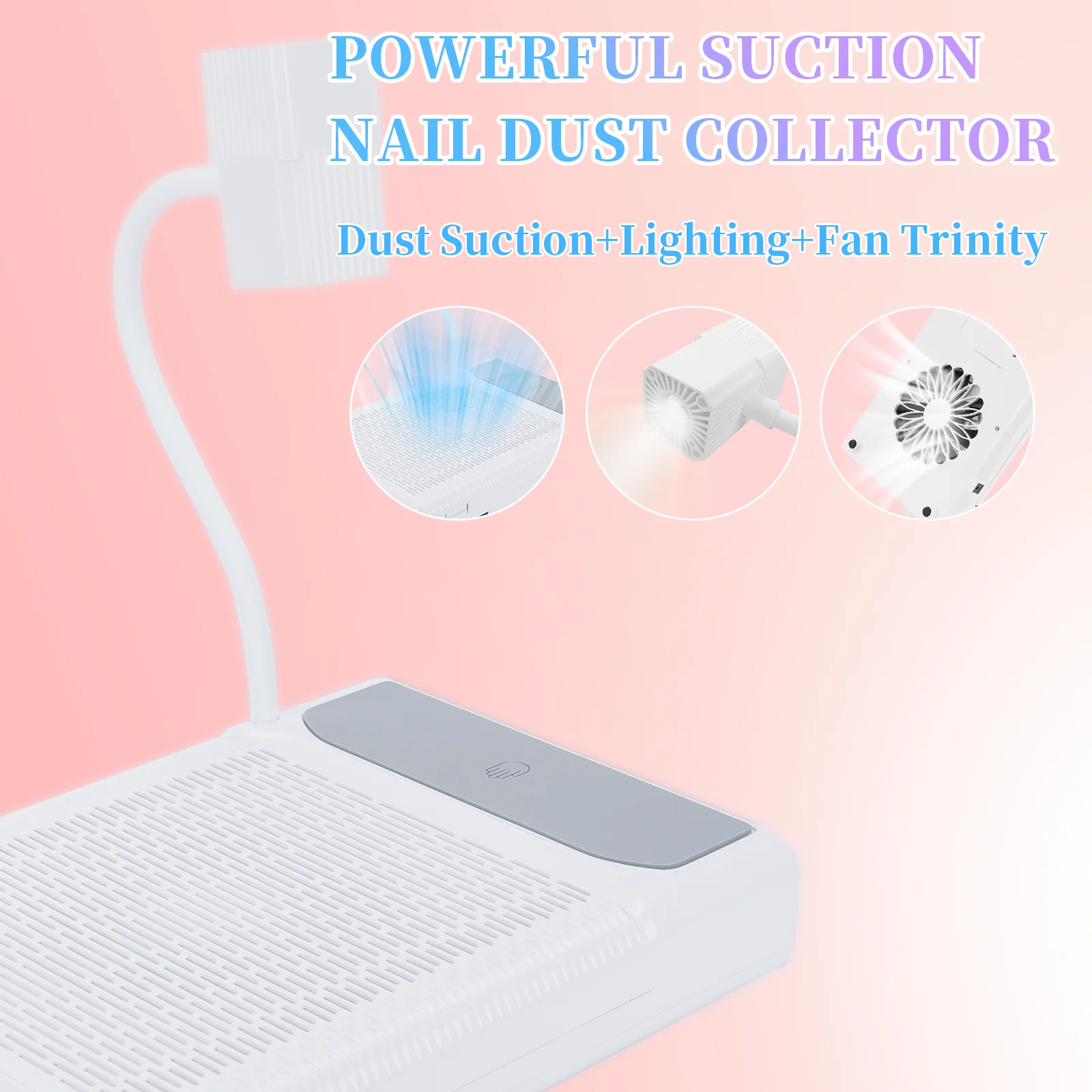 New Rechargeable Nail Vacuum Cleaner Extractor Fan for Manicure pedicure Dust Absorber with Removable Filter Nail Dust With Lamp