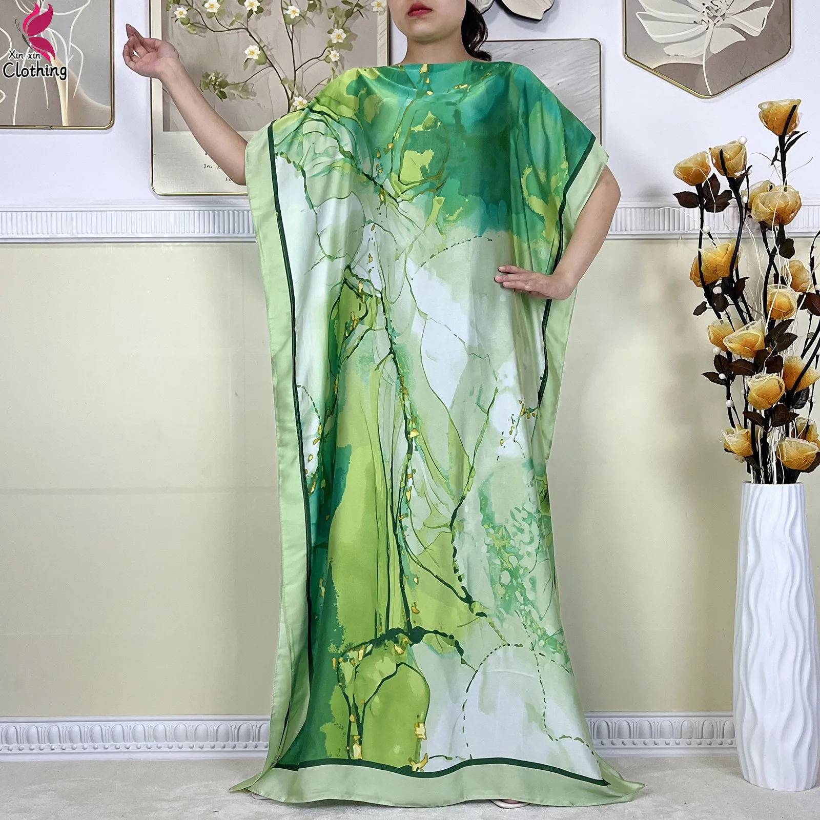 2024 Latest Summer For Women Robe Dubai Kaftan African Islam Silk Soft Print Loose Fashion Dresses Muslim Femme Abaya Clothing