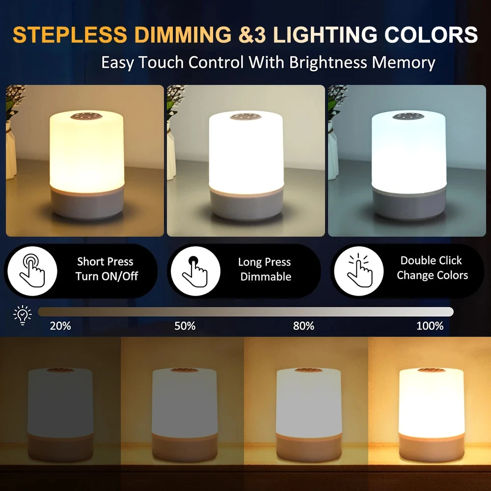 Imagem -02 - Lâmpada de Cabeceira com Sensor de Toque para Crianças Carregamento Usb Luz Noturna Modos de Escurecimento