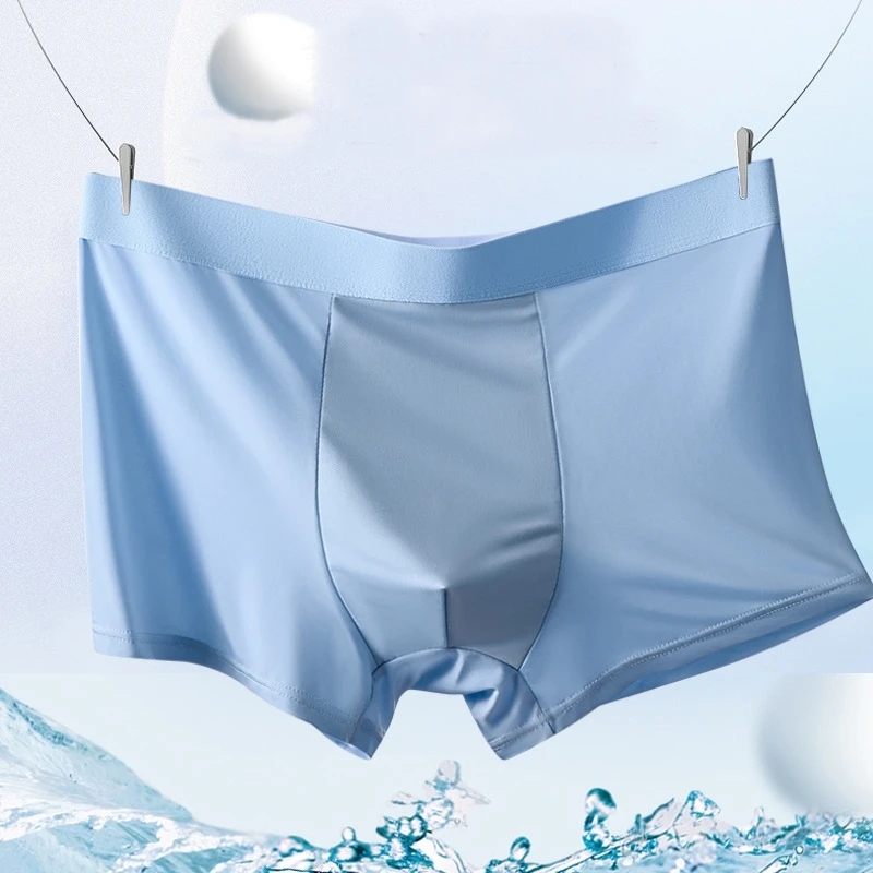 Bóxer de seda de hielo de tiro medio para hombre, pantalones cortos de esquina plana, transpirables, cómodos, de cuatro esquinas