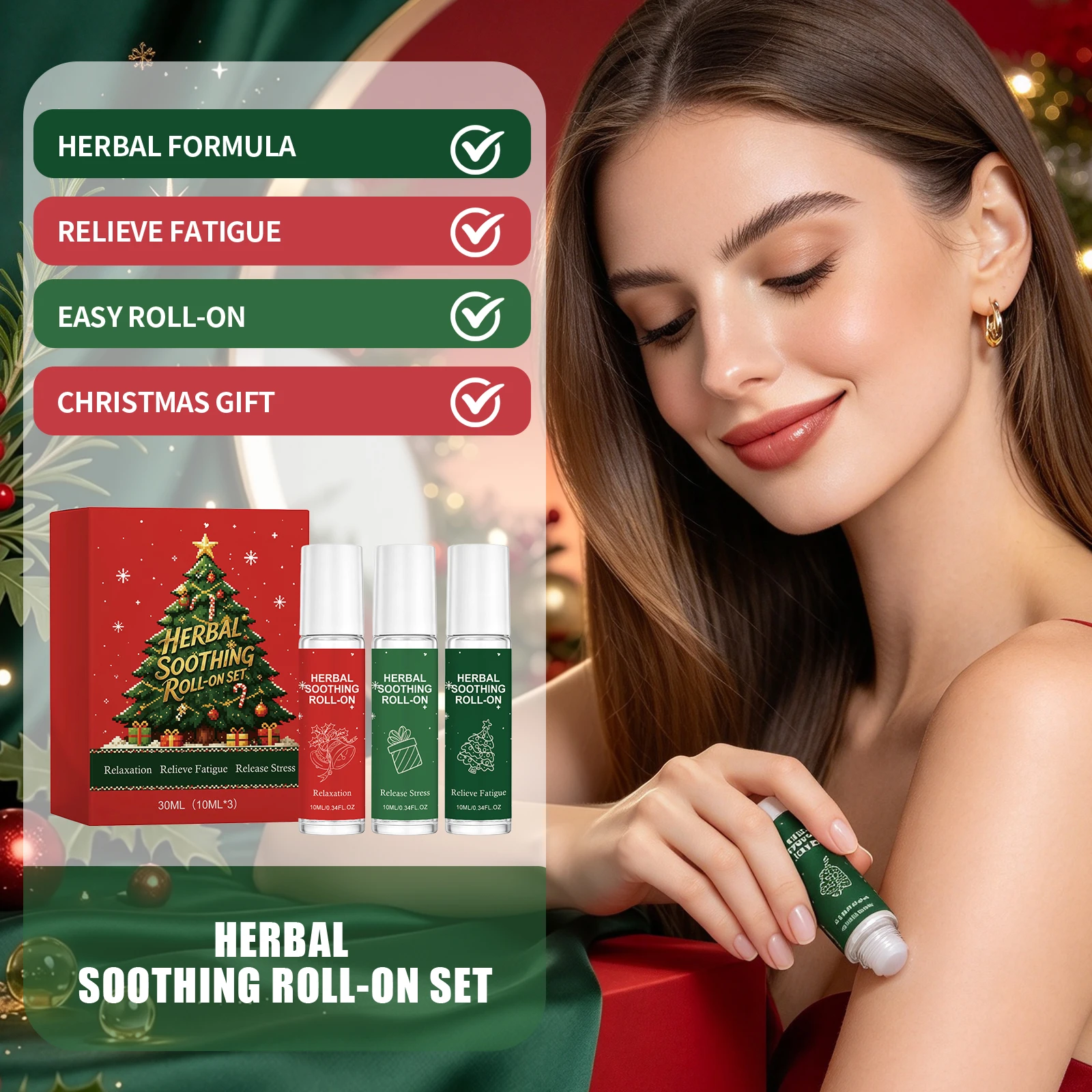 Christmas Aroma Roll-On Oil Set Daily Calming Comfort Holiday Gift Kit For Friends Family Portable Stress Relief Roller Serum