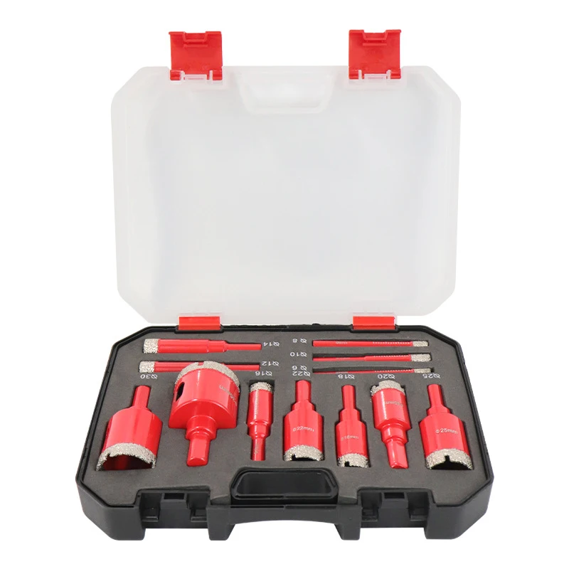 

12PC Kit Brazing Hole Opener Set Tile-Auto Eject Spring Wax Cooling Hex Shank Diamond Drilling Set for Glass Stone Ceramic