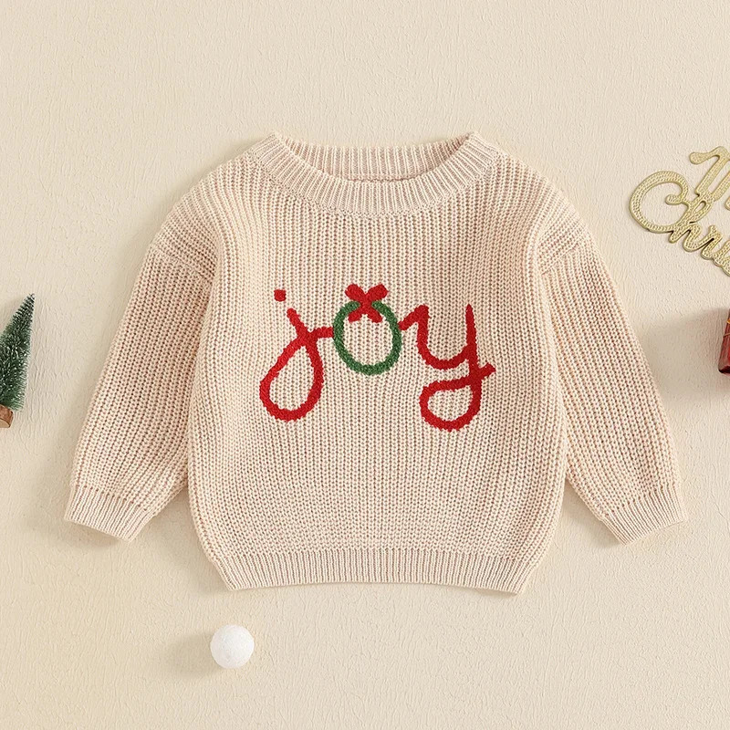 Pull à Manches sulfet Col Ras du Cou pour Enfant Garçon et Fille, Chandail Chaud avec Lettres Brodées, pour Noël