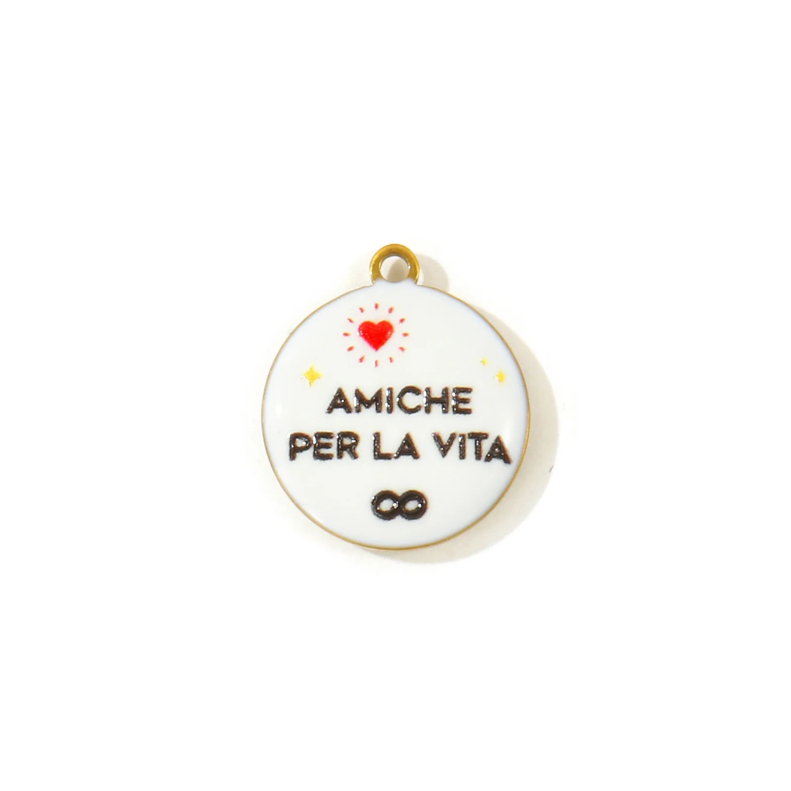 2 Stück Emaille-Anhänger mit beidseitigem Aufdruck, italienische Wörter, „Live now Shine always“, geometrisch, aus Edelstahl 304, zum Basteln. – Detail 1