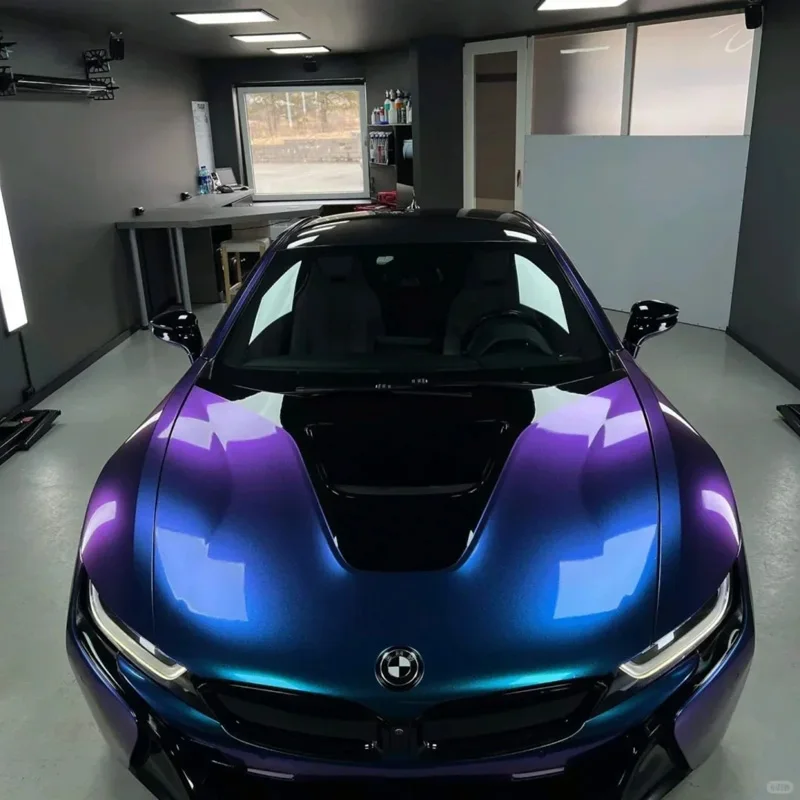 Gloss Sparkle Metallic Chameleon Purple to Blue Color-Shift Vinyl Wrap Roll Self Adhesive Decal Sticker Car Wrapping Film