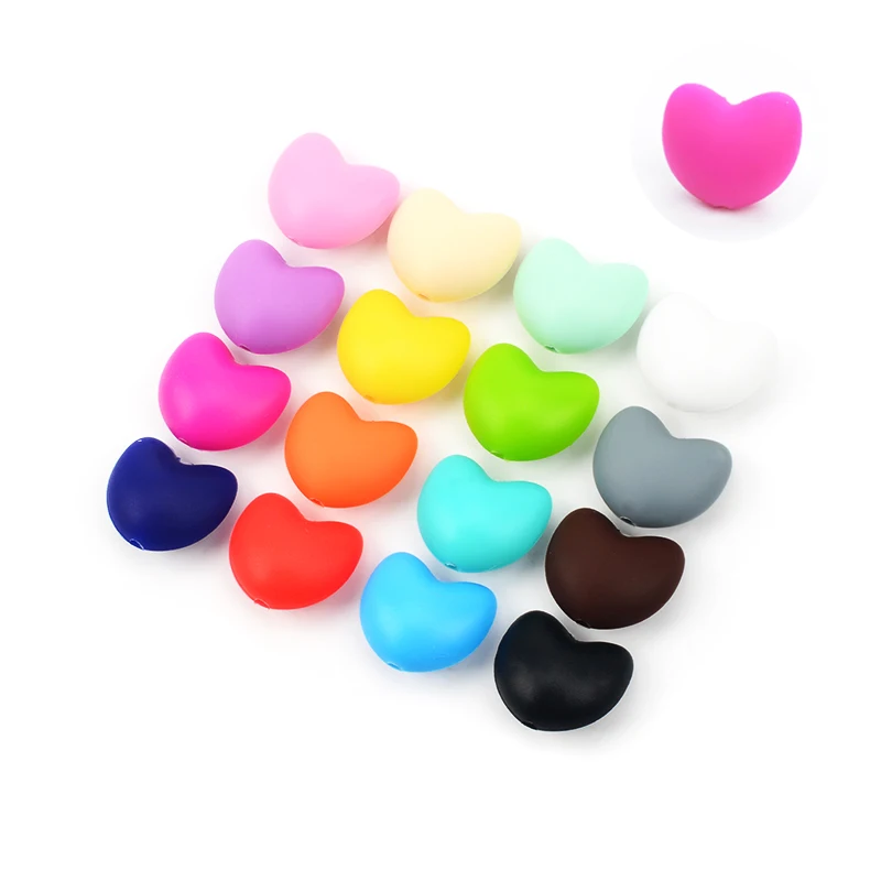 LOFCA 20pcs/lot Hot Heart Shape loose Silicone Beads For Necklace Silicone  Beads For BPA  free DIY Bead Jewelry Accessories