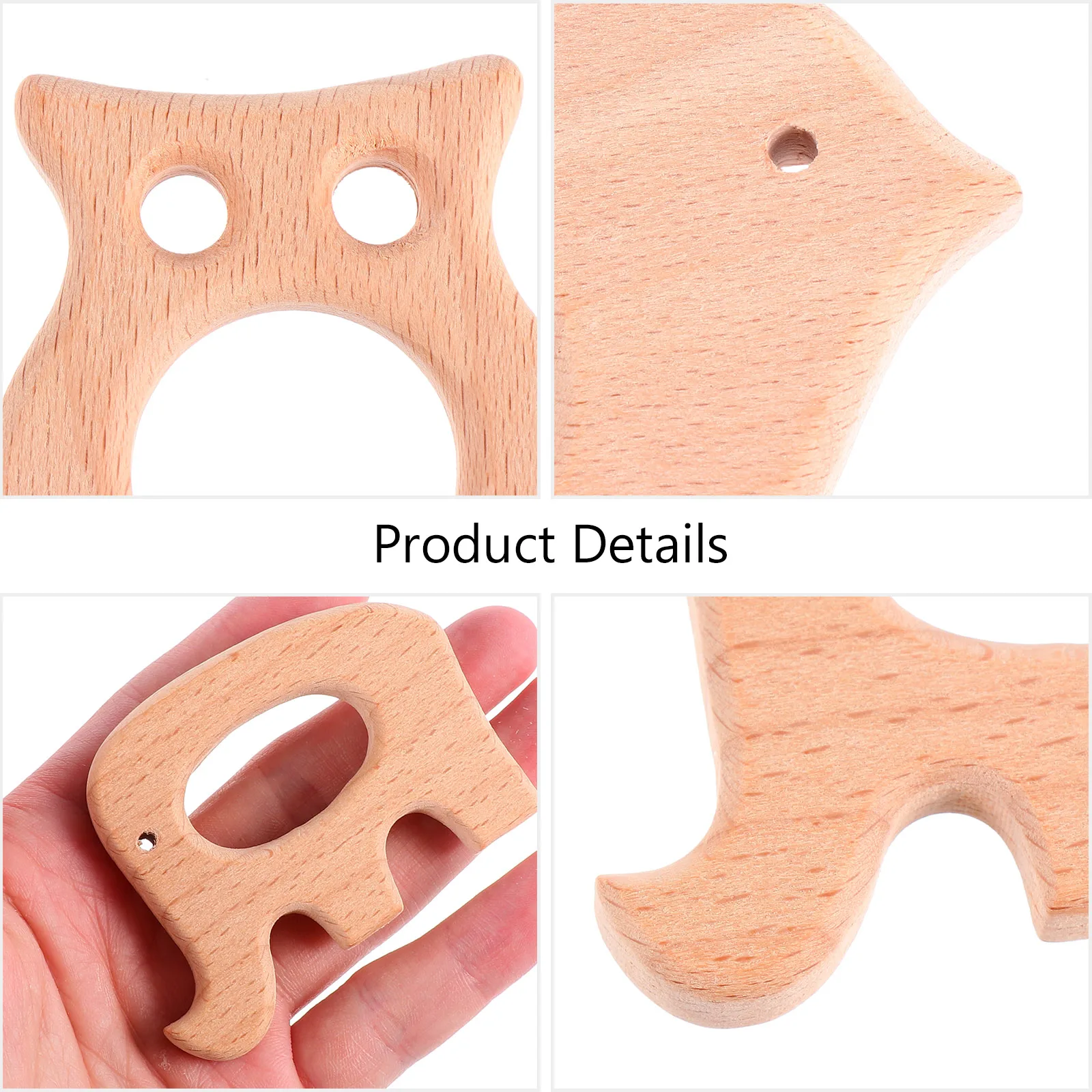 4Pcs Baby Cartoon Animal Wooden Molar Chewing Set Cooling Teether for Toddler Teething Pain Relief and Gum Health
