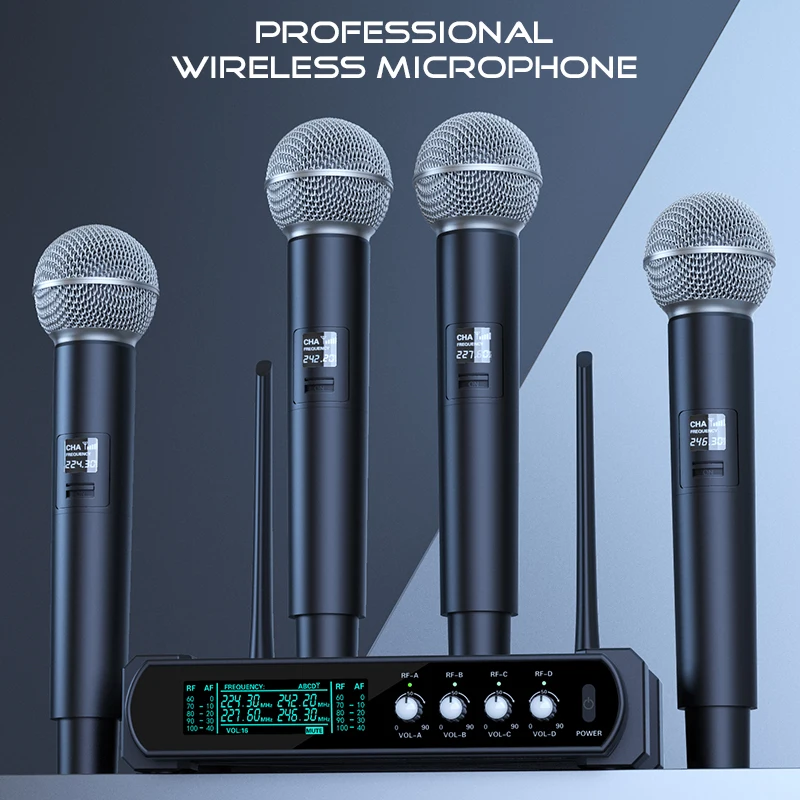 Wireless Microphone Handheld 4 Channel UHF Microphone For Karaoke Wedding Party Band Church Performance