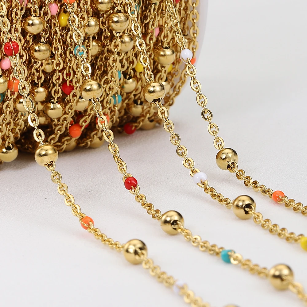 1Meter Stainless Steel Ball Chain Enamel Bead Chains for DIY Jewelry Making Gold Color Necklace Bracelet Supplies Wholesale
