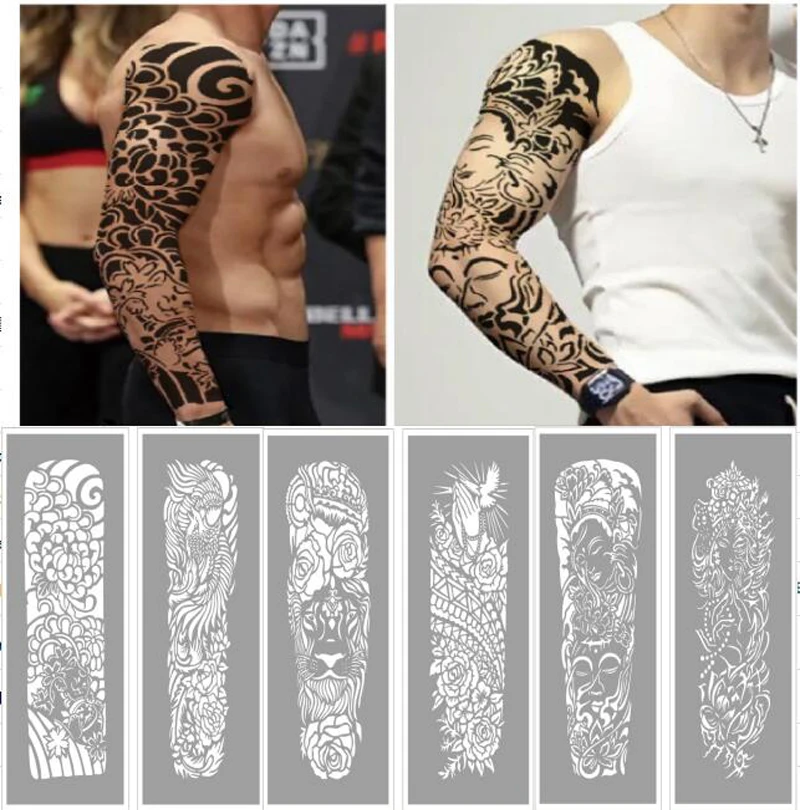 

Reusable Silver Full Arm Hollow Out Thick Template Spray Painted Arm Leg Large Pattern Tattoo Art Stencil Tattoo Pattern Plate