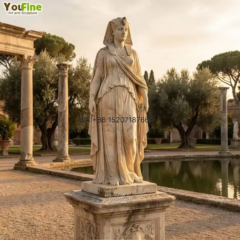 Wmwmnu Hand Carved Marble Cleopatra Statue Natural Stone Egyptian Goddess Sculpture for Villa Garden Decor
