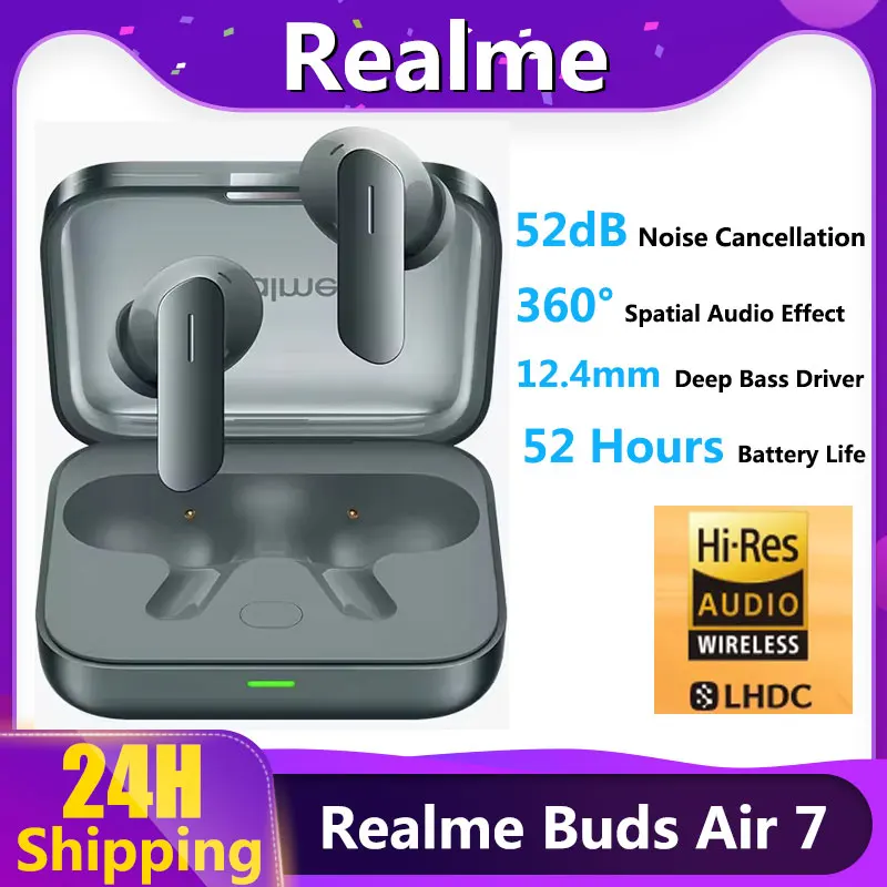 الأصلي Realme Buds Air 7 52dB نشط إلغاء الضوضاء صحيح سماعة لاسلكية 52 ساعة بطارية بلوتوث 5.4 TWS سماعة #1