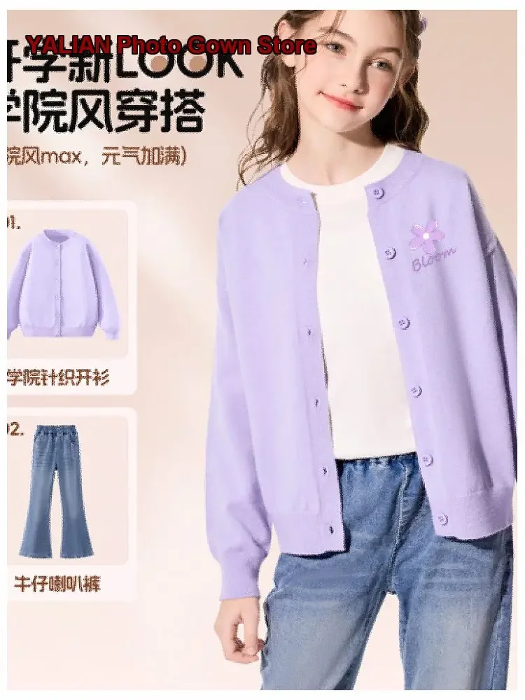 Girls Two-Piece Set Kids Autumn Spring Three-Piece Suit Denim Pants Tops