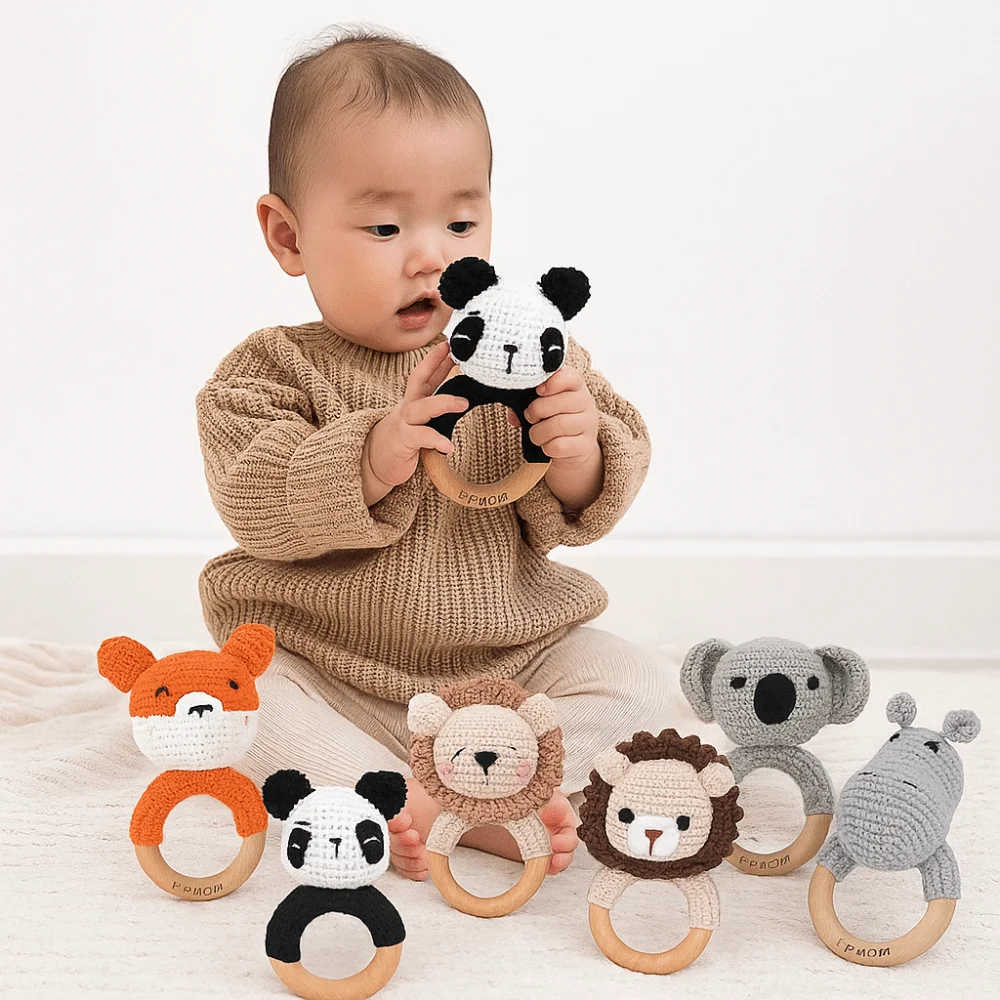 Lion, Panda, Elephant Rattle Koala, Fox, Hippopotamus Animal-shaped Music Rattle Crochet Material Soother Shape