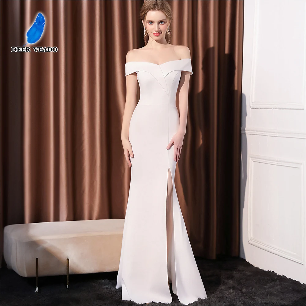 

DEERVEADO Mermaid Slit V Neck Evening Dress for Woman Elegant Off Shoulder Formal Occasion Dress Prom Party Dresses Long