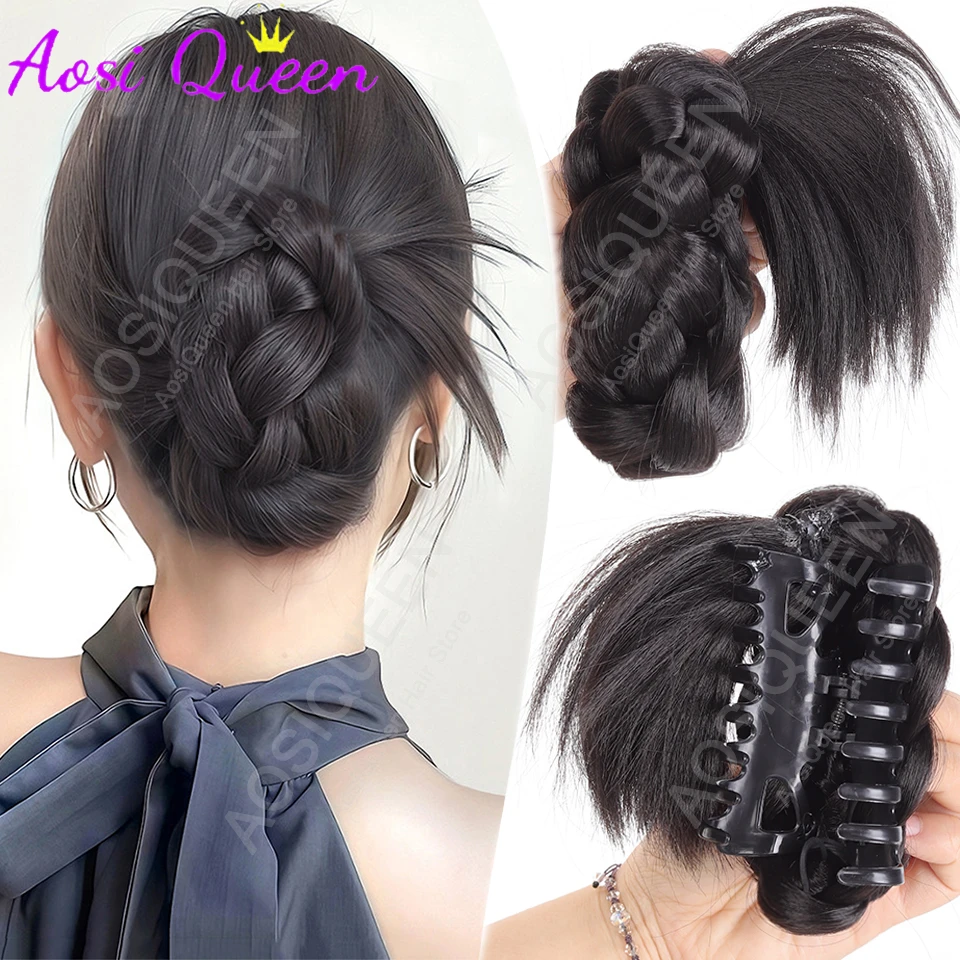 

Заколка для волос AOSIQUEEN: синтетический пучок-пончик, плетеный пучок, черный пучок с цветком, заколка для прически принцессы, темно-коричневый, для женщин